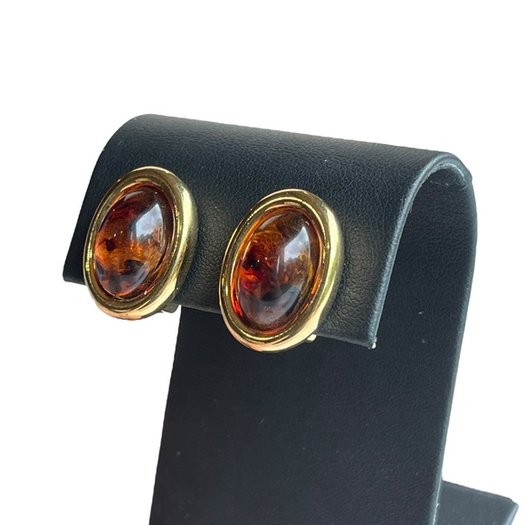 Vintage Kenneth Jay Lane KJL Faux Amber Tortoise Gold Clip Earrings - Picture 10 of 10